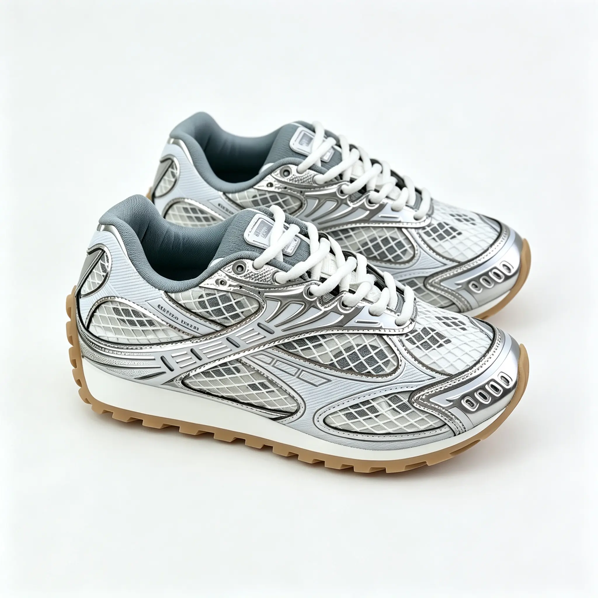 Retro Tech Mesh Girl Runner Athletic Sneakers for Ladies & Men, Shiny Silver Framed Breathable Mesh Upper, Non-Slip Gum Outsole Thick-Soled Height-Increasing Design, All-Match Wearable Fitness Footwear for Running Training Hiking Commute