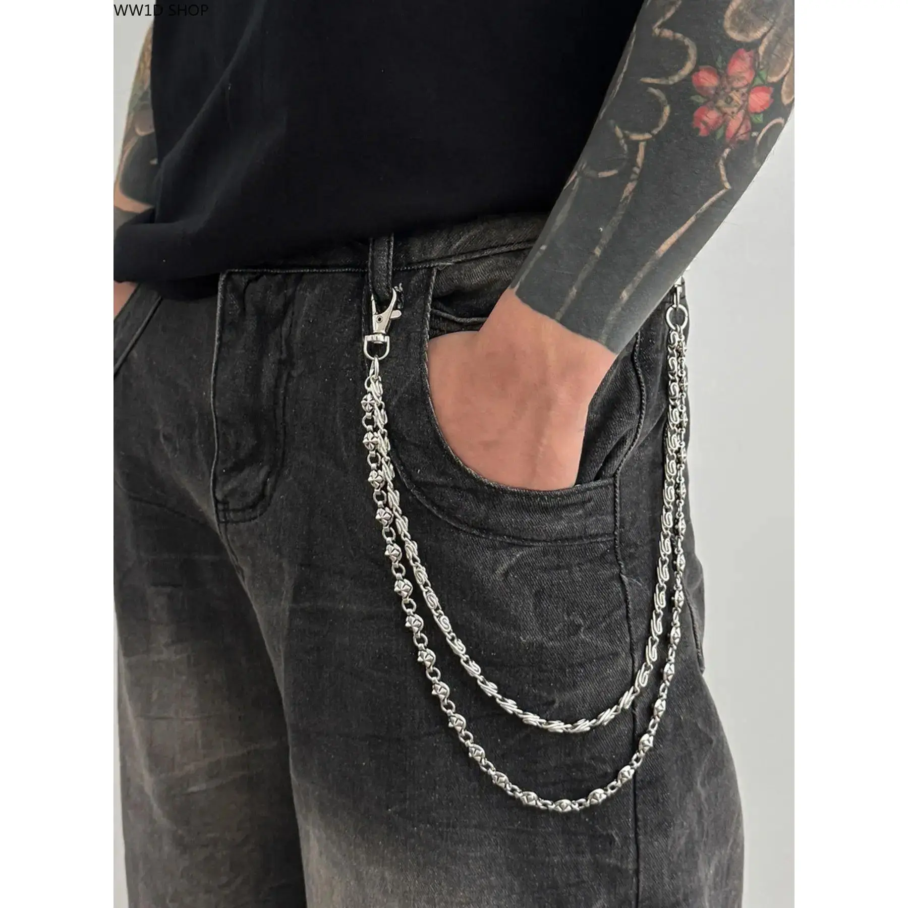 Unisex Hip Hop Waist Chain, Dual Layer Metal Body Chain for Jeans, Durable Year-Round Streetwear Accessories, Body Chain Accessory, Layered Look