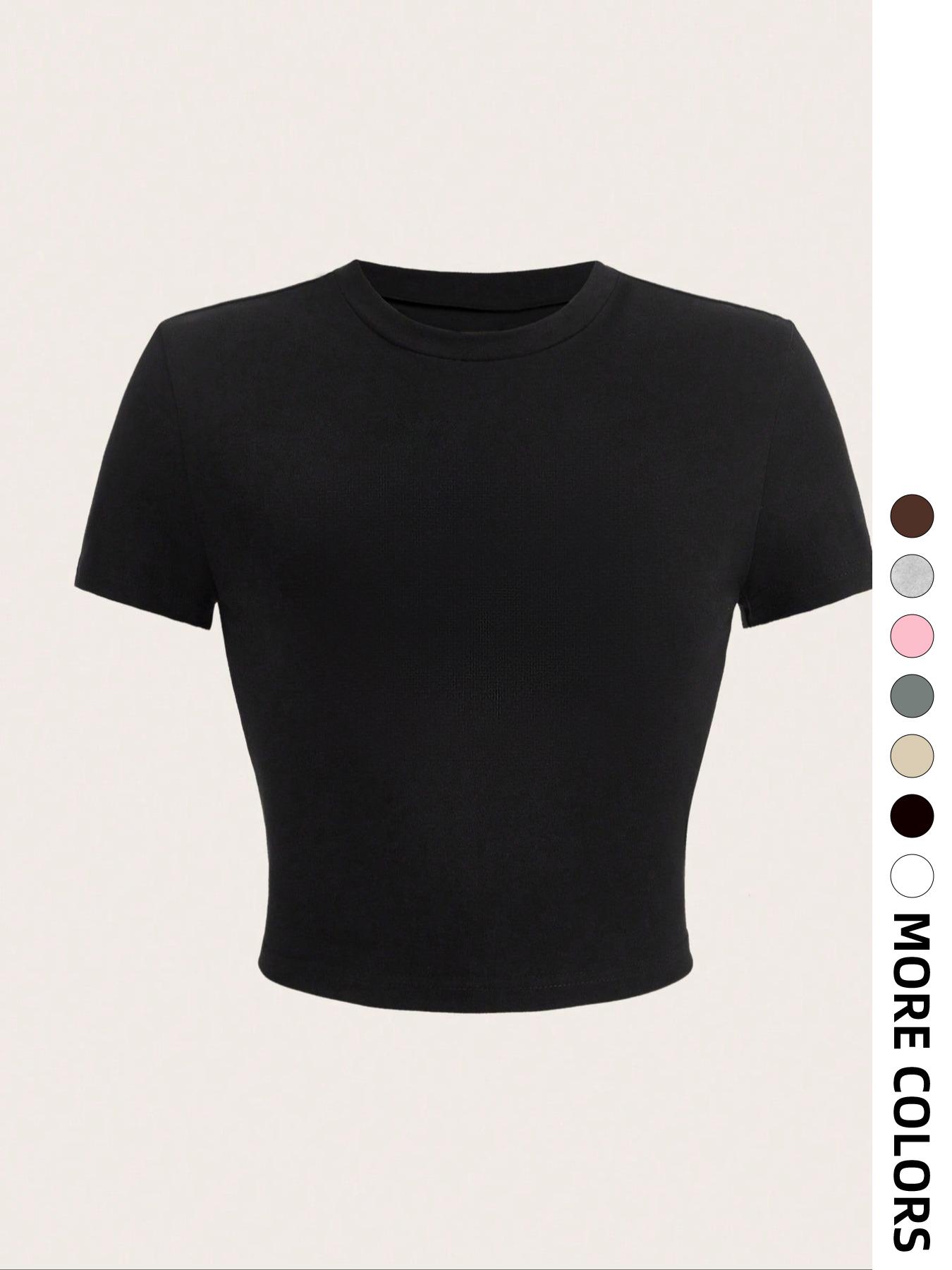 Women's Letter Print Round Neck Tee, Casual Short Sleeve Crop T-shirt, Shortsleeve Graphic Tees Women, Ladies Summer Graphic Tees Women for Daily Wear, Casual Fashionable Top