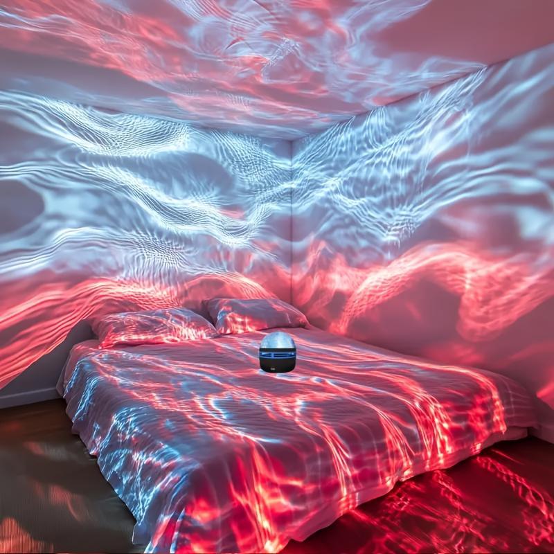 LED Wave Pattern Projector Light, USB Powered Creative LED Night Light with Remote Control, Novelty Lighting for Bedroom, Living Room, Home Decor, Audio
