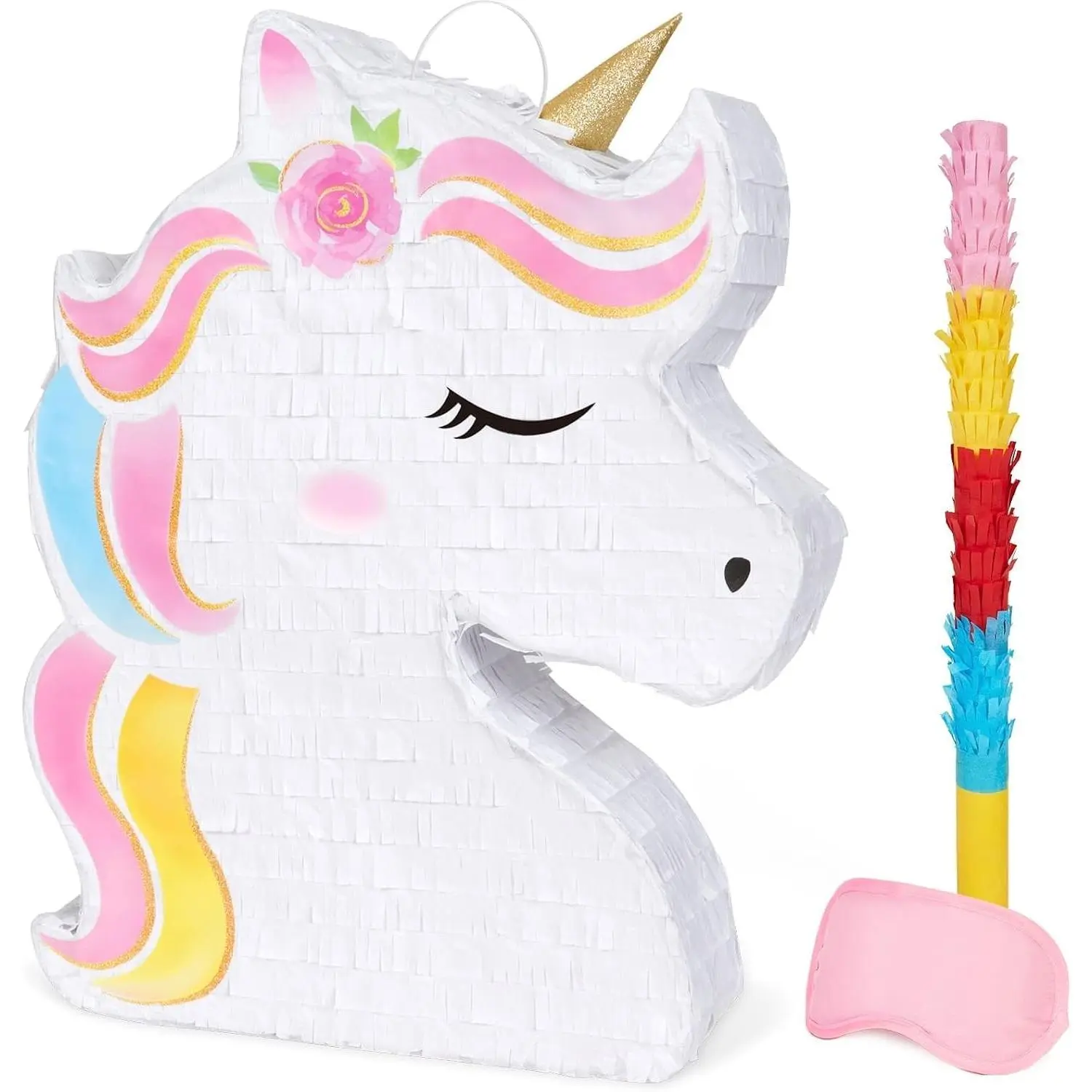 Unicorn Piñata with Blindfold and Stick, Rainbow Unicorn Birthday Decorations for Girls Kids, Princess Birthday Party Supplies, Piñatas Para CumpleañosGift
