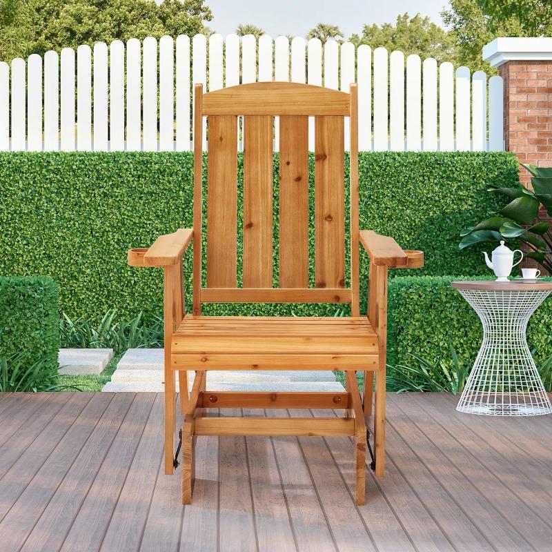 Outdoor Ergonomic Glider Chair with Cup Holders - Heavy Duty Wooden Rocking Chair (600LBS Capacity) with Deep Seat & High Backrest for Porch Outdoor Ergonomic Glider Chair with Cup Holders - Heavy Duty Wooden Rocking Chair (600LBS Capacity) with Deep Seat & High Backrest for Porch