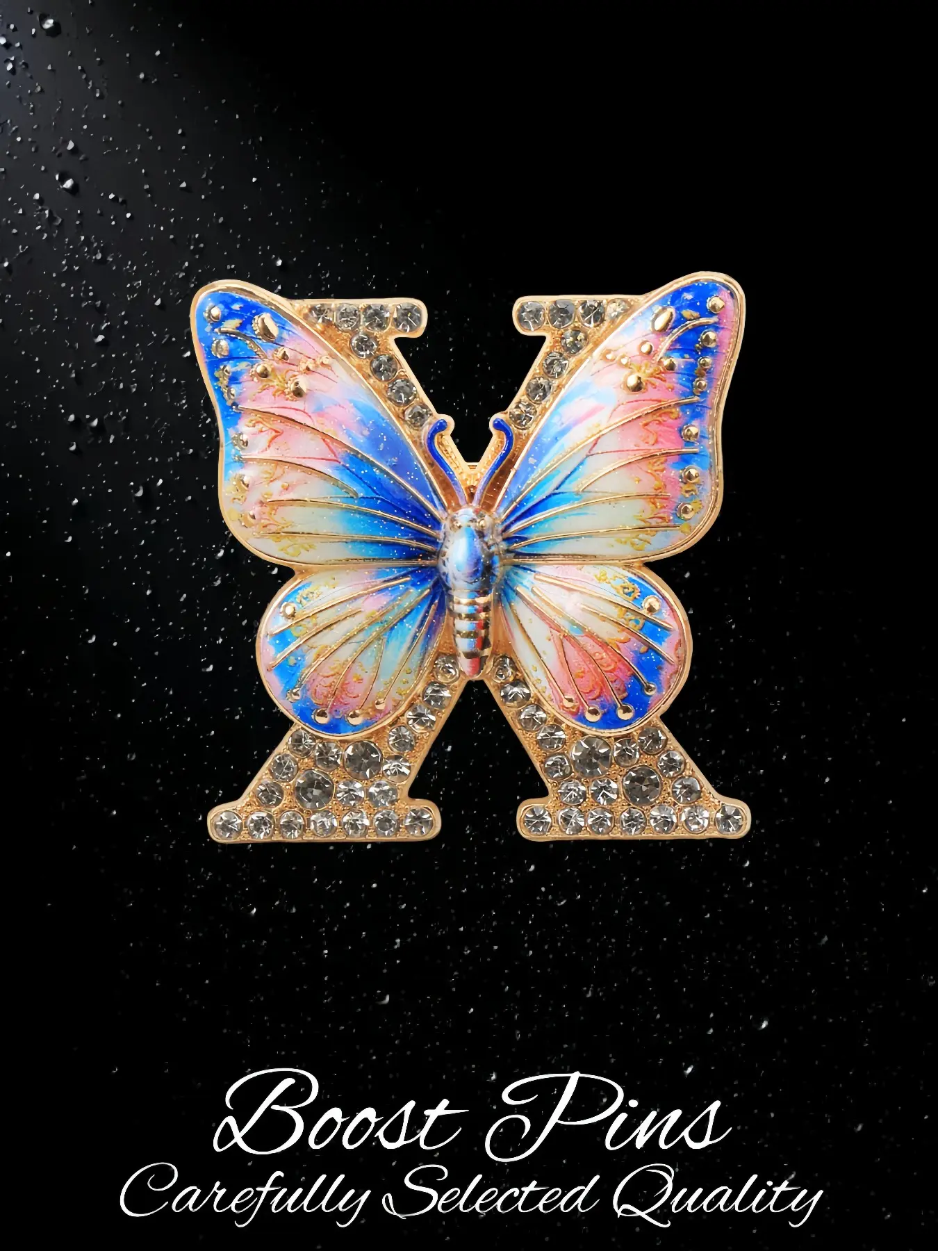 Pastel Gradient Enamel Butterfly Letter X Brooch Full Paved Clear Rhinestone Alphabet Insect Corsage Pin Unique Statement Clothing Jewelry For Ladies Coat Shawl Wedding Anniversary Valentine Daily Formal Occasion Gift