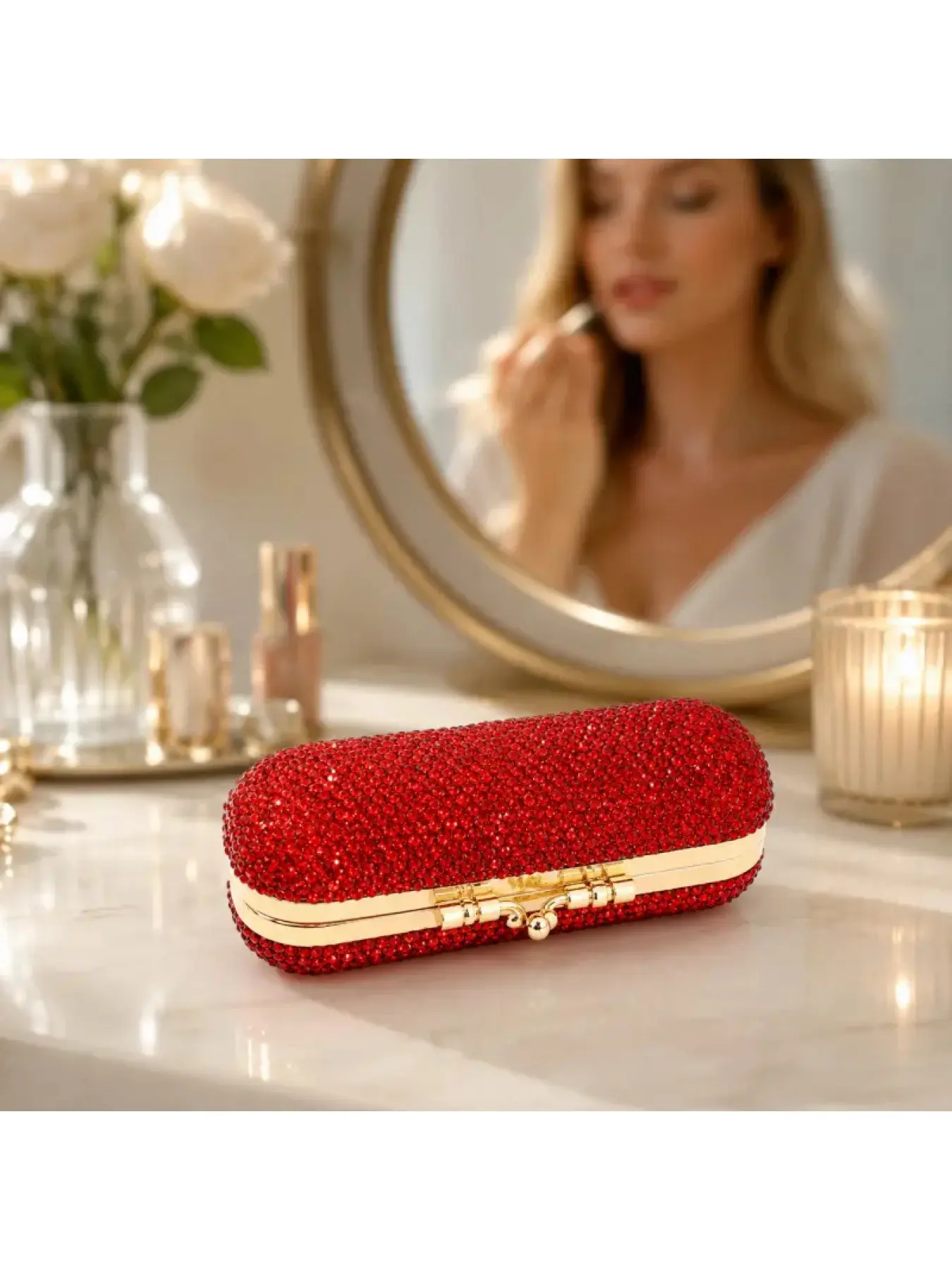 Bling Crystal Lipstick Case with Mirror, Green Diamond Style Makeup Storage Holder, Small Luxury Lip Gloss Box for Purse Pocket Travel Cosmetic Bag and Daily Touch Up, Elegant Holiday Beauty Gift for Women, Mom, Wife and Girlfriend on Christmas Halloween