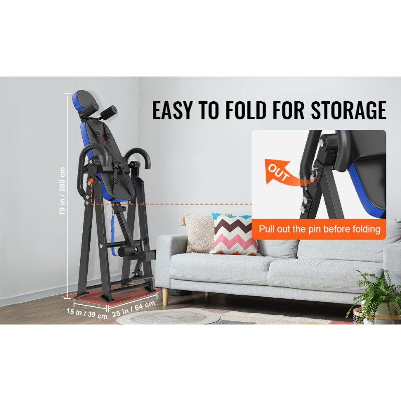 SummerWinsHeavy Duty Inversion Table, 300 lbs Capacity Back Stretching Decompression Machine, Strength Training Tool with Adjustable Height, Ankle Locks, Folding Frame, Multi-Point Fixation, Headrest, Adjustable Protective Belt, Blue/Black, Home Gym Macde