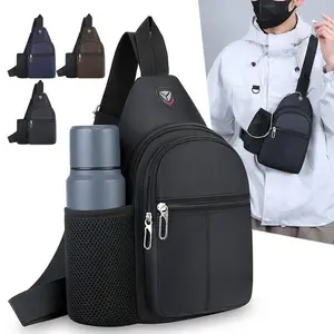 New Water-Resistant Oxford Chest Sling Bag with Water Bottle Pocket for Men, Multifunctional Casual Crossbody Backpack, Durable Fabric with Roomy Multi-Pocket Storage, Adjustable Padded Strap, Lightweight for Outdoor Cycling, Hiking, Commute and Daily Use