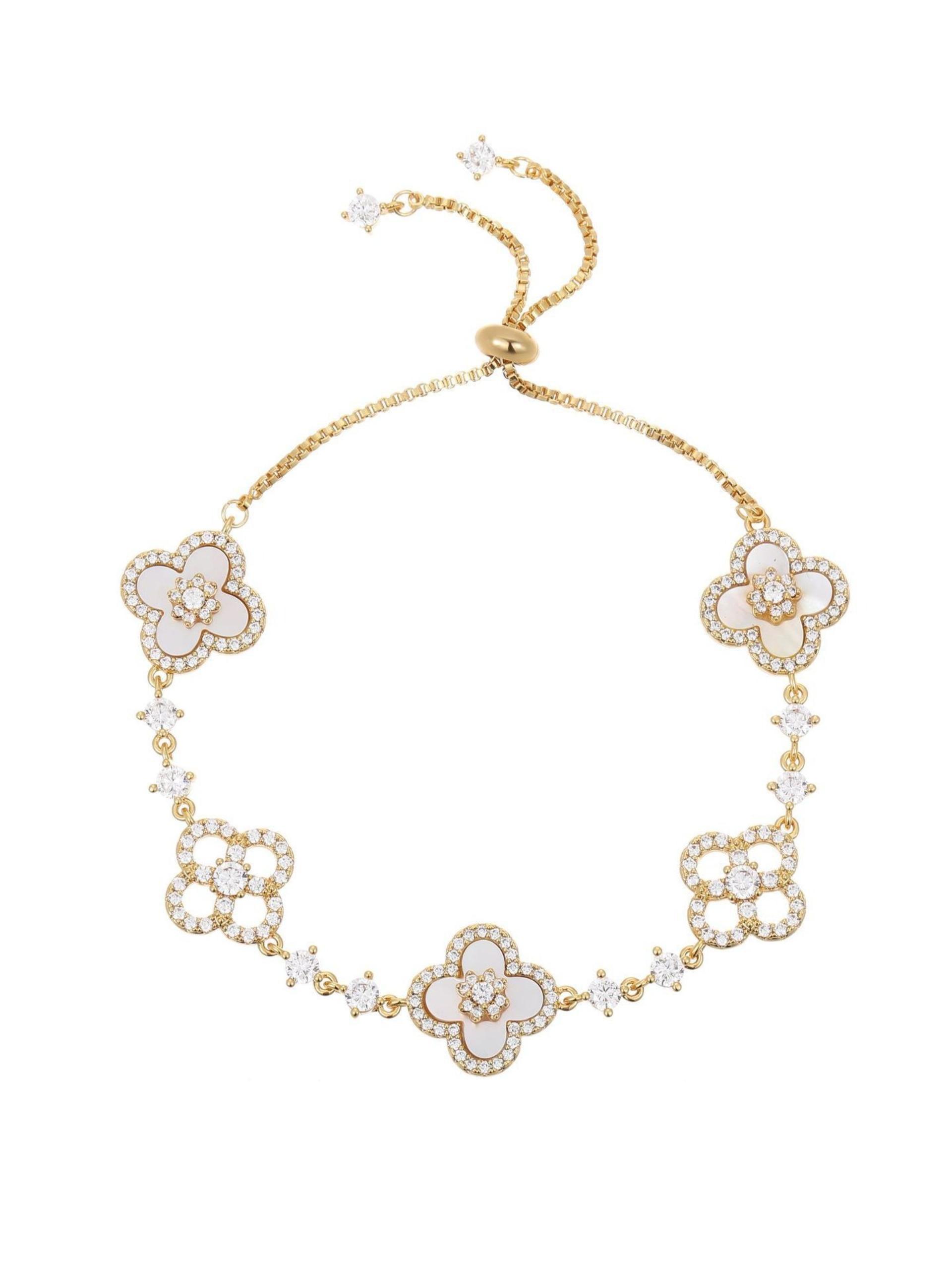 Adjustable Alloy Four-Leaf Clover Bracelet, Skin-Friendly Design, Waterproof Silver Color Bracelet