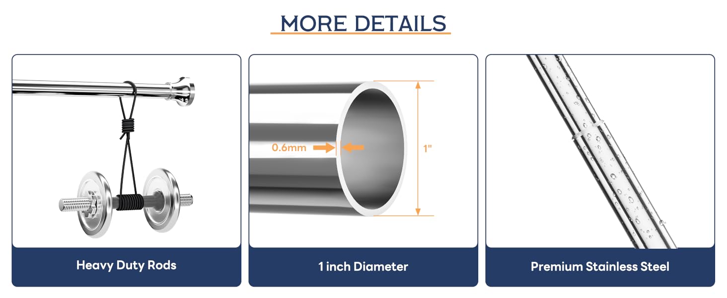 Adjustable Shower Curtain Rod 31-80 Inch, Never Rust Stainless Steel Silver Tension Rod, 1" Heavy Duty No-Drill for Bathroom, Kitchen & Closet