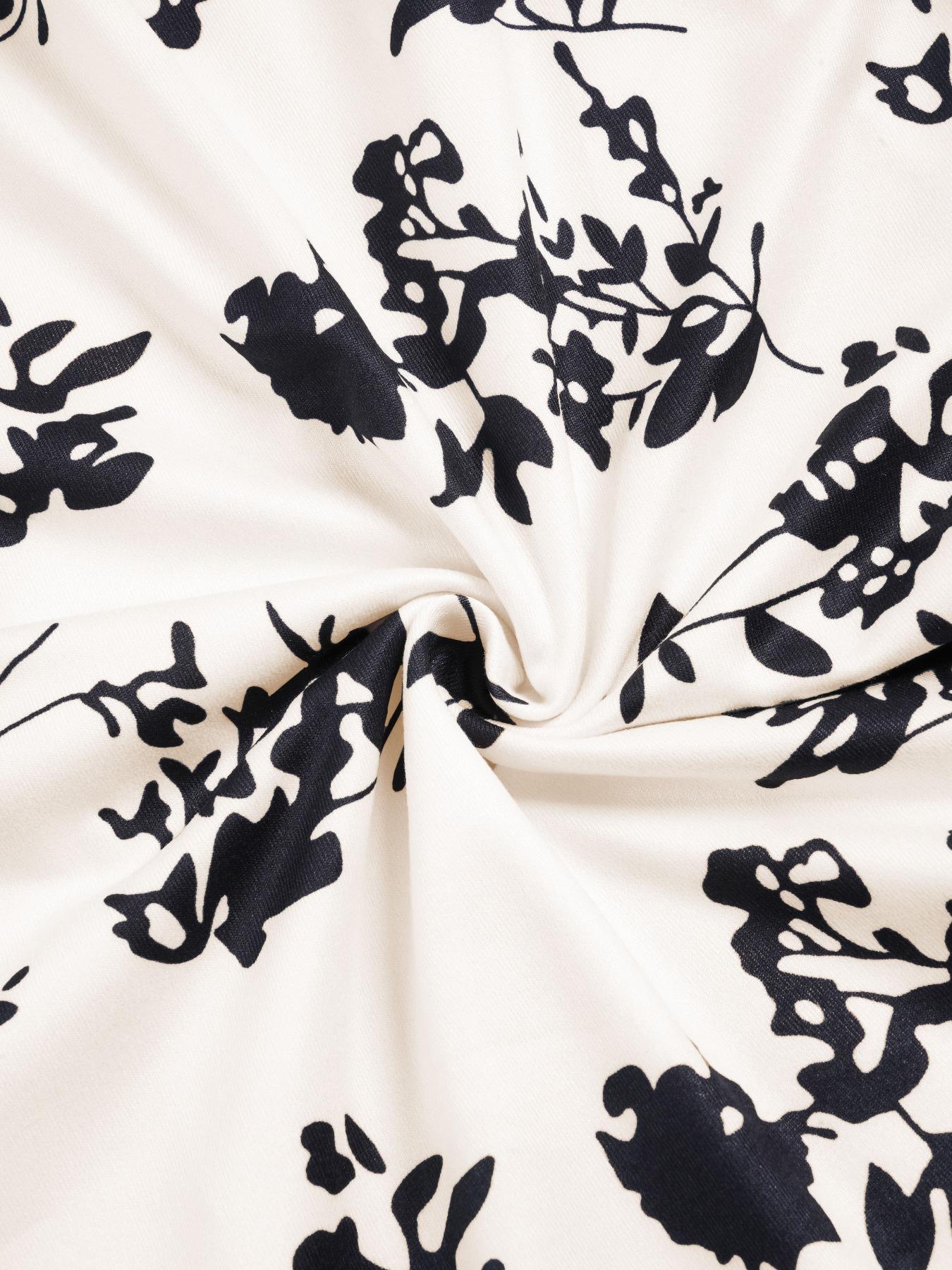 Aliling Women's Elegant Fall Floral Print Dress, One Shoulder Long Sleeve Bubble Sleeves High Waist Bodycon Ruched Midi Dress