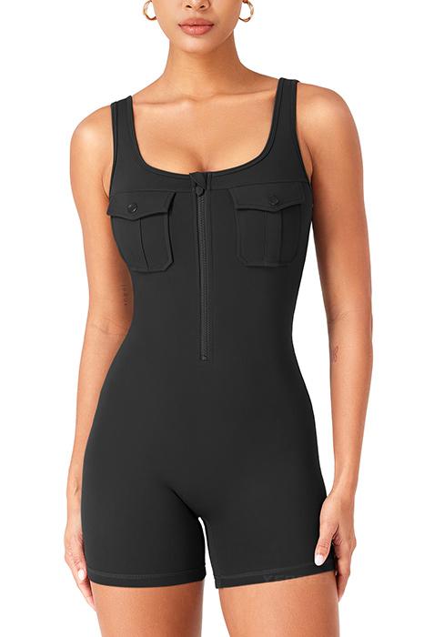 One Piece Workout Jumpsuits for Women Backless Tummy Control Sleeveless Jumpsuits Lizvette V Back Scrunch Yoga Romper