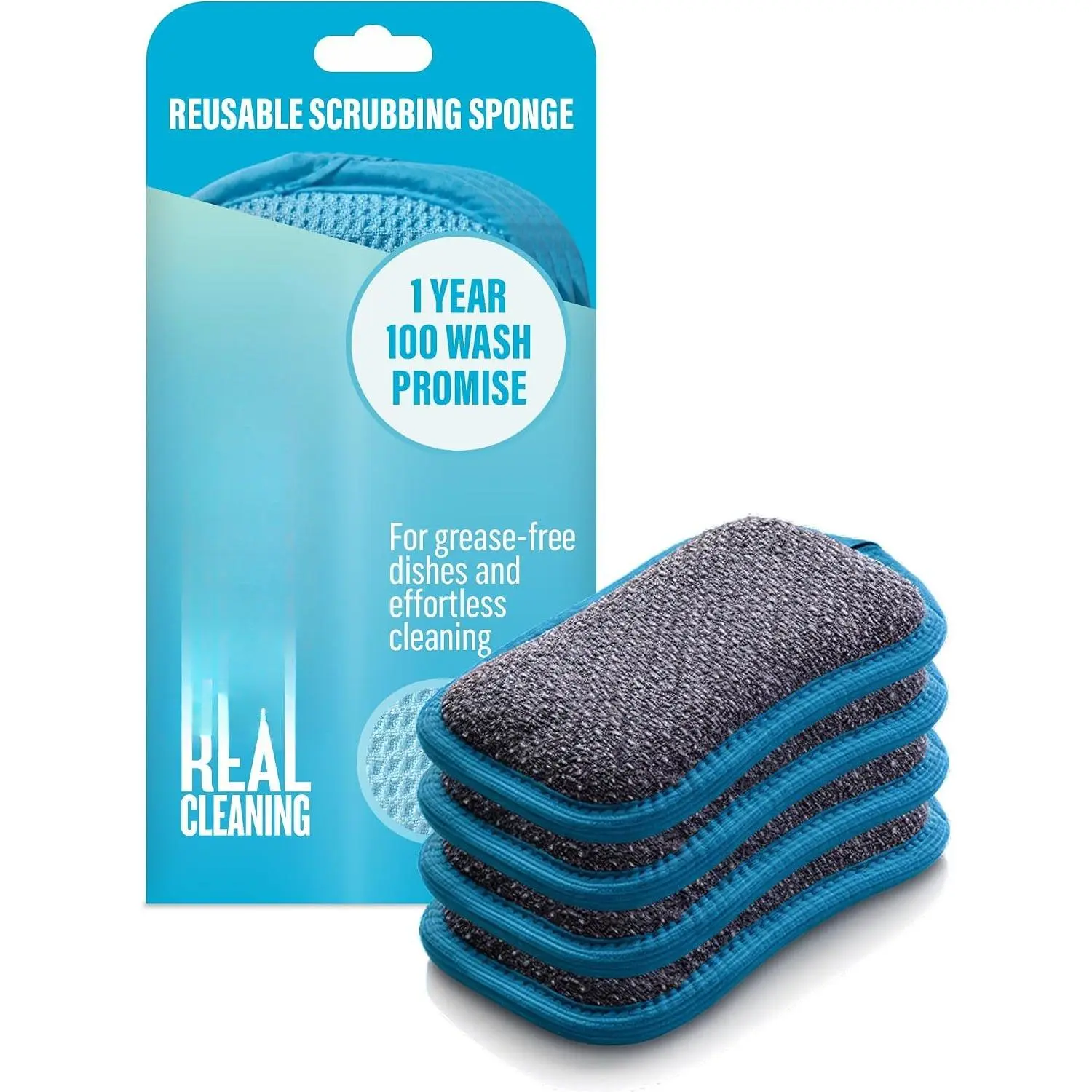 Washing Up Scrub Pad - Microfiber Sponge for Cleaning,  Kitchen Sponge for Dishes & Sink, Non Scratch, Multi Purpose , Machine Washable - 4 Pack