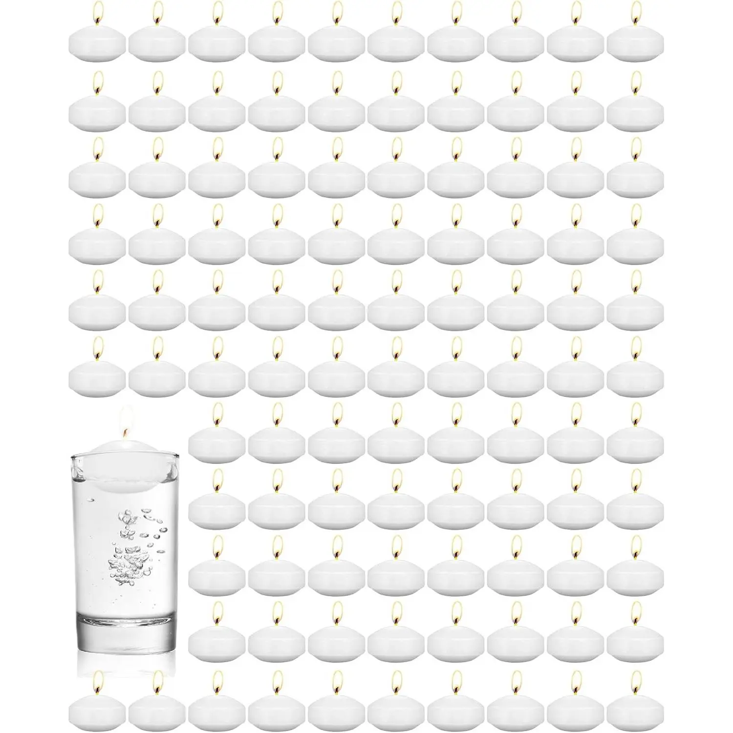 80 Pcs 1.73 Inch Unscented Floating Candles, Dripless Tealight Candles with 5 Hours Long Burning for Wedding Vases Centerpieces, Party Home Decorations(White)
