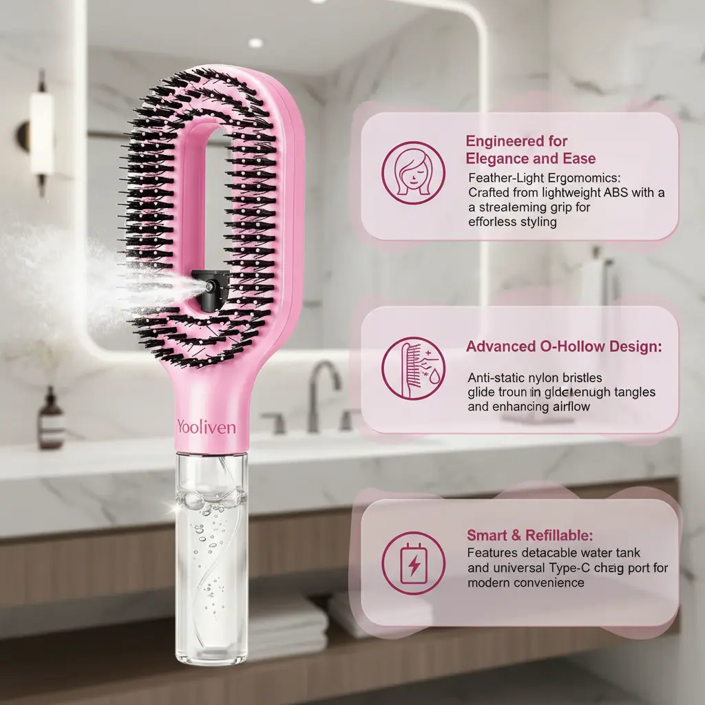 Yooliven 3-in-1 Mist Spray Hair Brush, Ionic Anti-Frizz Detangling Comb with 55ml Refillable Water Tank, Dual Bristle Massage Brush for Dry, Curly & Thick Hair, Effortlessly Untangle Hair Knots#SummerFinds#tiktokshopbacktoschool