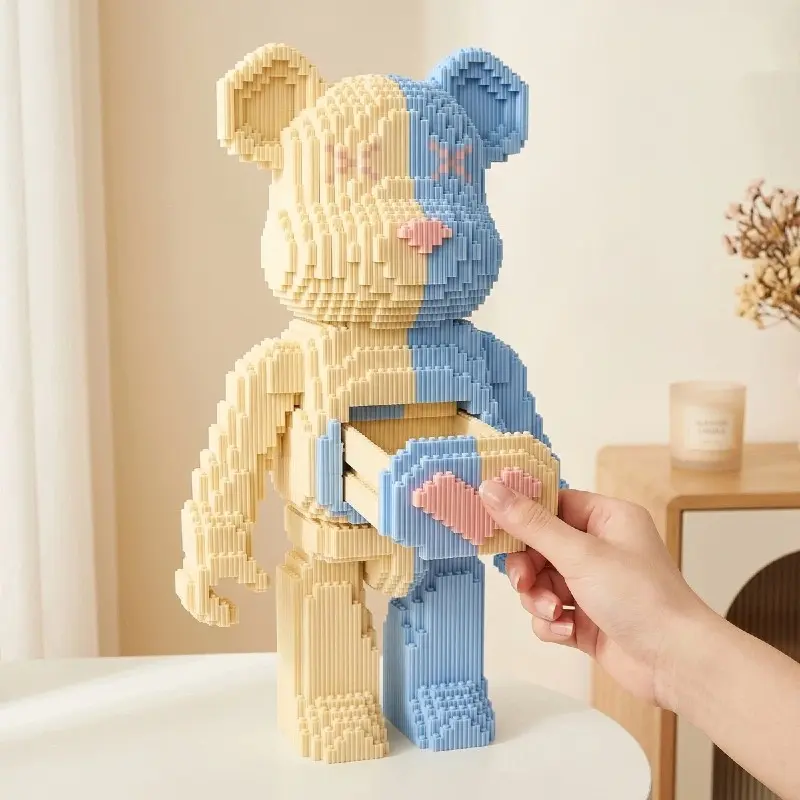 52cm Tall Heart Bear Micro Building Blocks Buildable Blocks with Over 3500 Pieces, Chest Storage Drawer Design, DIY Hand Assembly Toy, Desktop & Home Ornament, Perfect Gift for Girlfriend on Valentine's Day & Birthday
