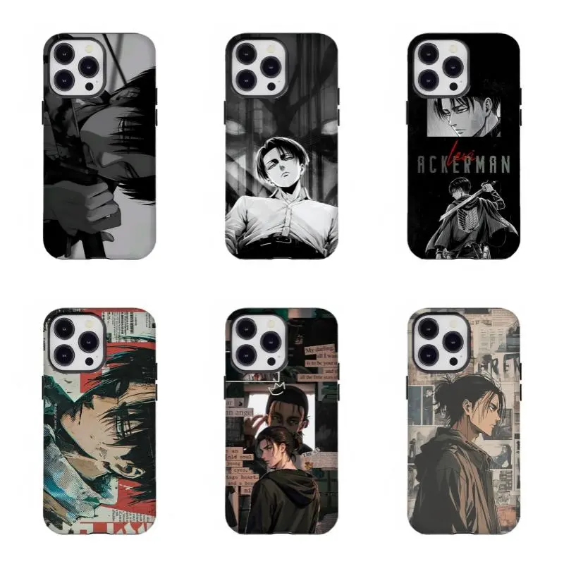 Attack On Titan Levi Ackerman Custom Anime Cellphone Case - Vintage Newspaper Collage, Black White Manga, High Detail Polycarbonate, Shockproof Protection Accessory for iPhone 11-17, for Samsung S21-S25, Wireless-Friendly AOT Fan Gift