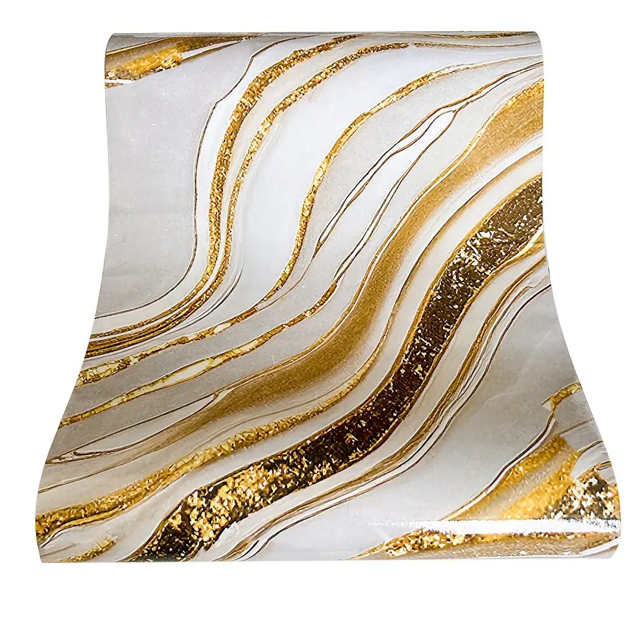 Gold Marble Self-Adhesive Wallpaper, Oil-Resistant Kitchen Backsplash, PVC Wall Decor for Living Room, Bedroom, Bathroom, Restaurant, Hotel