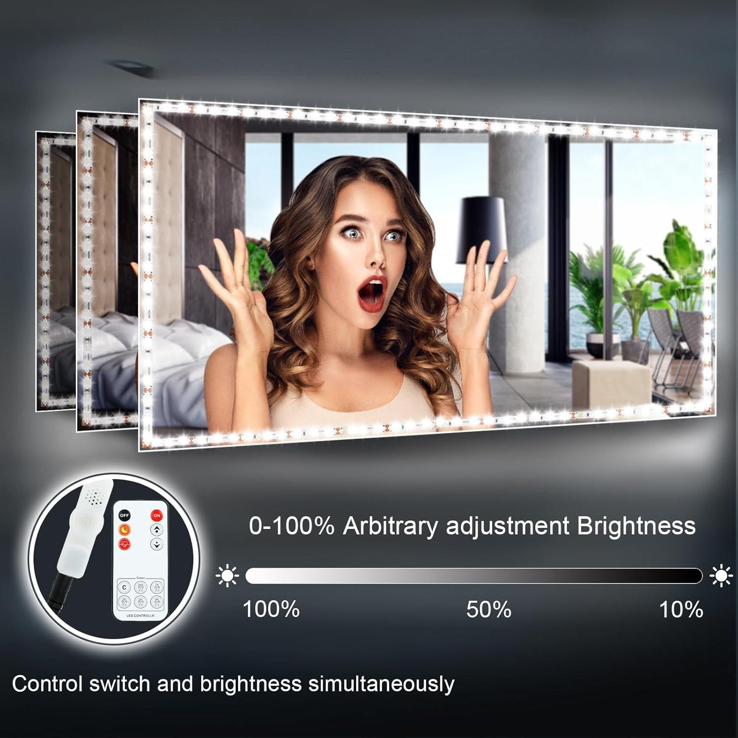 LED Vanity Mirror Lights for Makeup Dressing Table Vanity Set 13ft Flexible LED Light Strip Kit 6000K Daylight White with Dimmer and Power , DIY Mirror, Mirror not Included