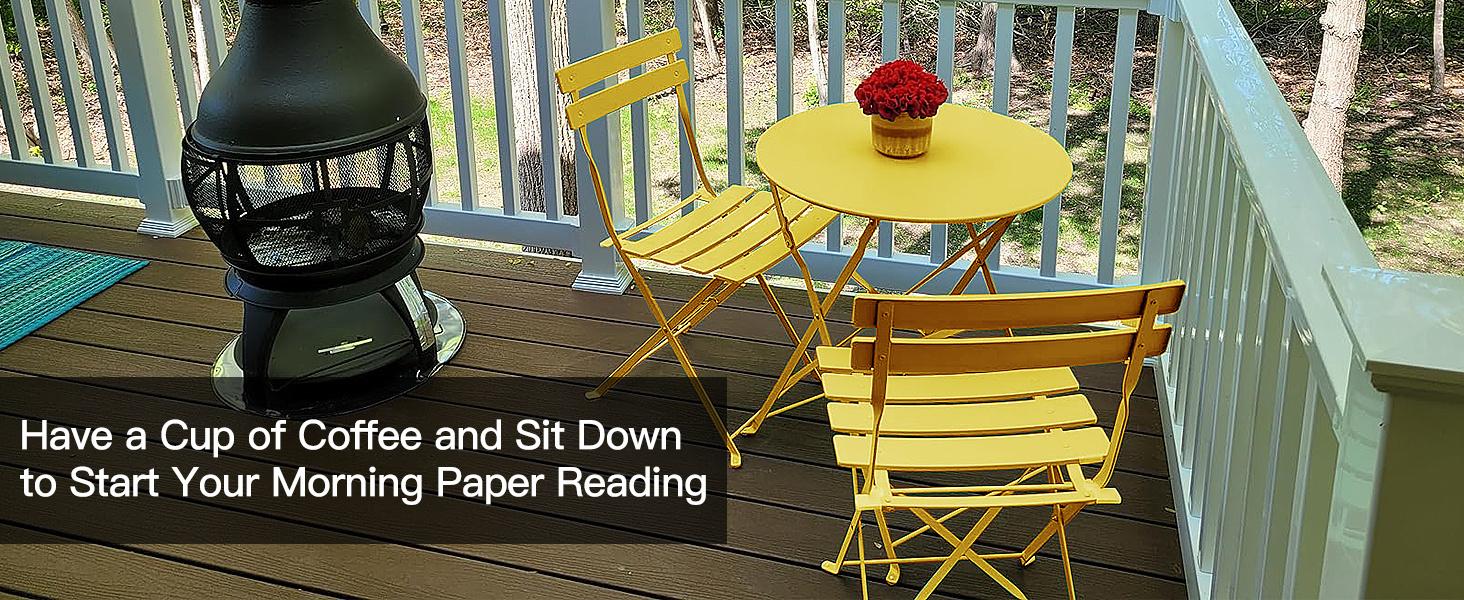 3-Piece Bistro Table and Chairs, Wrought Iron Bistro Set, Anti-Rust, Waterproof Folding Cafe Table and Chairs Set of 2, Foldable Small Bistro Set for Indoor/Outdoor/Porch /Lawn/ Balcony/ Small Space