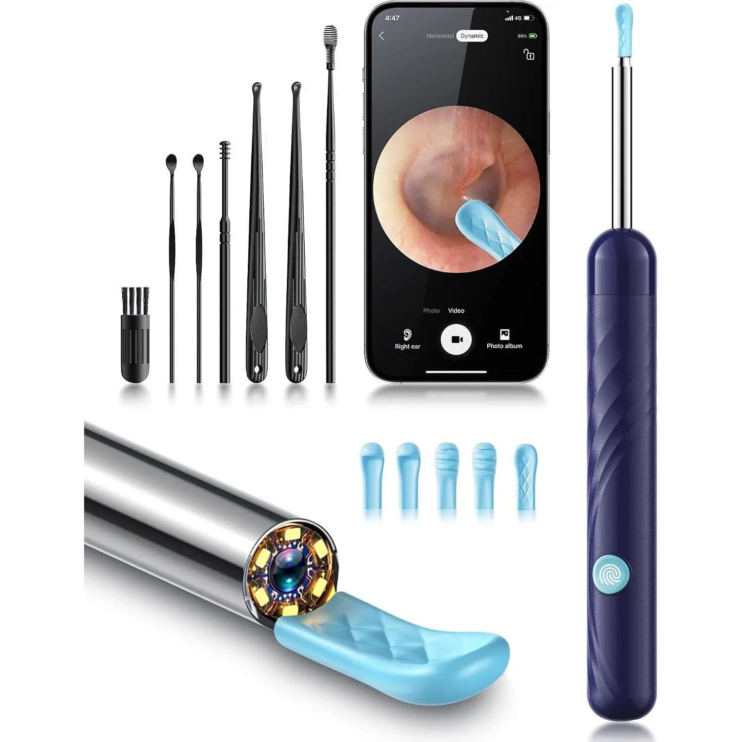 Ear Wax Removal, Ear Cleaner with Camera and Light, FSA-HSA Eligible, 1080P Ear Wax Removal Tool Camera, Ear Cleaning Kit with 6 Spoons