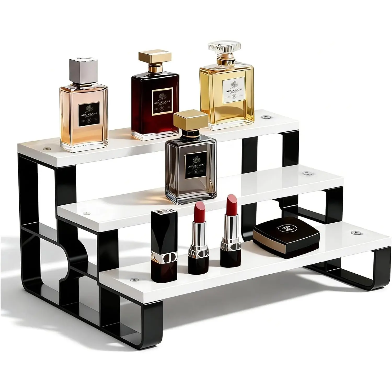 3 Tier Wooden  Organizer, Bathroom Countertop Perfume Storage Shelf | White Wooden  Shelf (11.2"), Organize Perfume, Lipstick, Skincare, Ideal Bathroom & Bedroom Display Storage