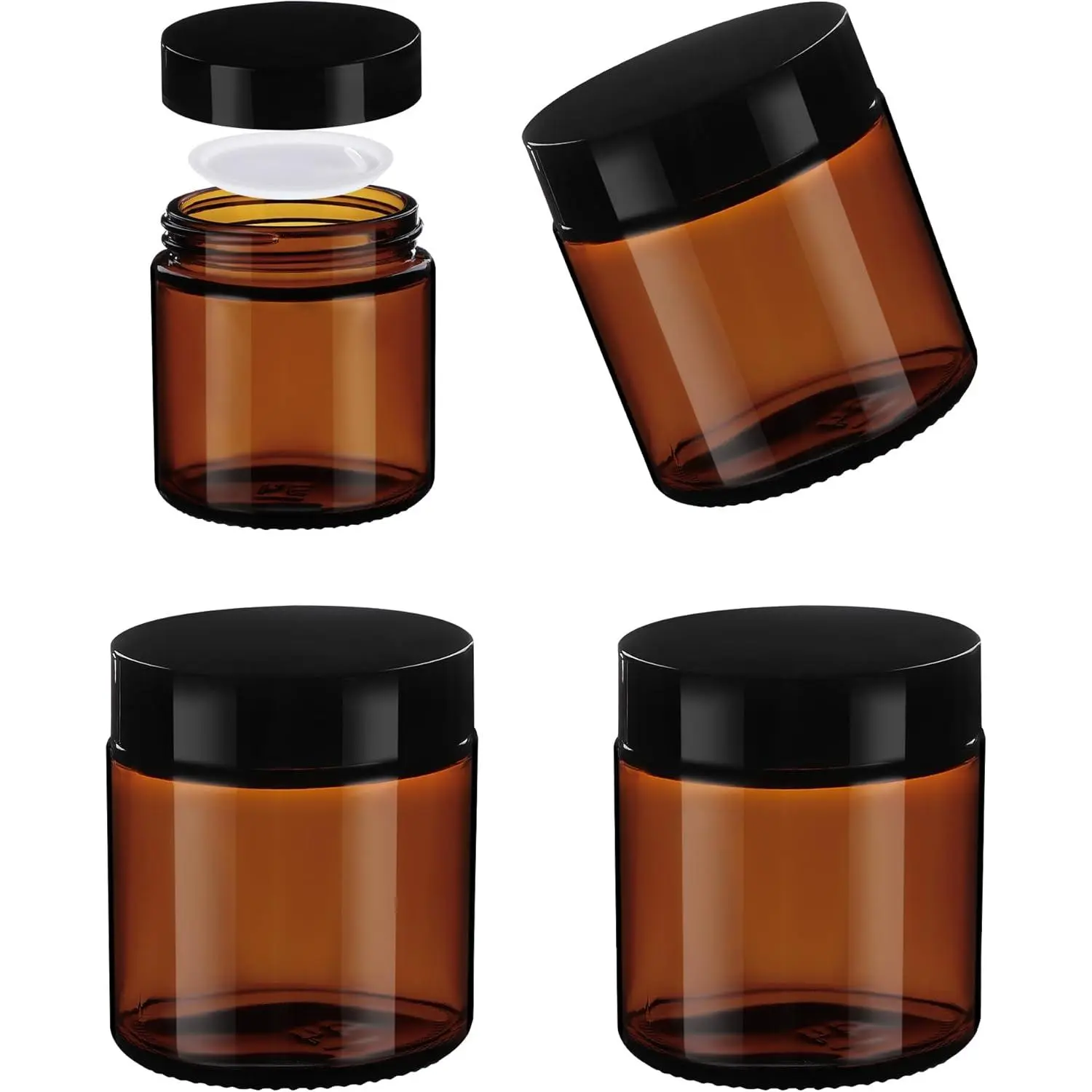 4oz  Glass Jars with ,4 Pack Glass Jars with Black Lid,Leakproof Airtight  Empty  Containers with Inner Liners for Lotion, Scrub,Candle Making,Cream & Salve