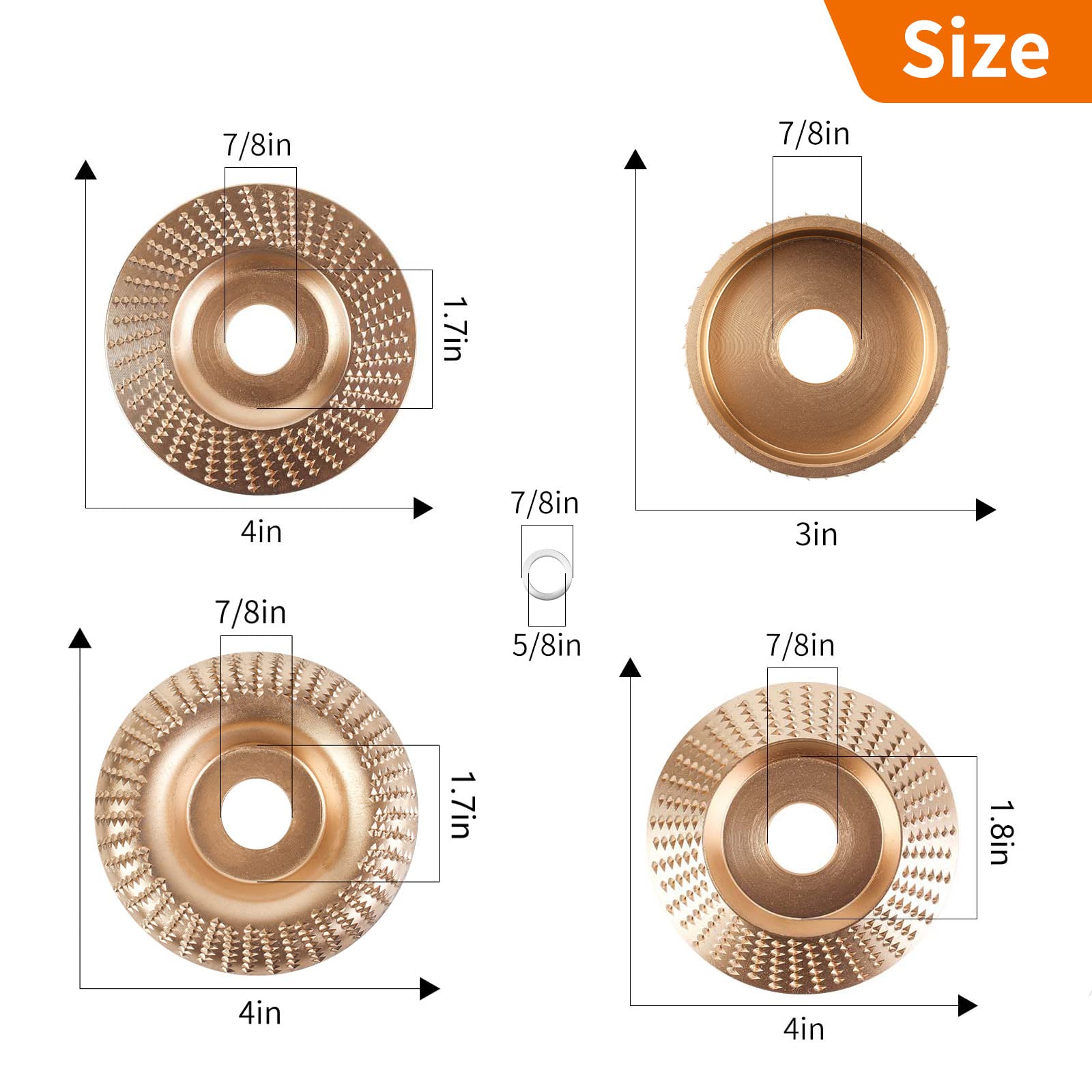 5PCS Angle Grinder Wood Carving Disc Set, with 5/8 inch Arbor 4 and 4 1/2 Angle Grinder Attachments , Stump Grinder Tool Grinding Wheel Shaping Disc for Wood Cutting, Grinder Cutting Wheel