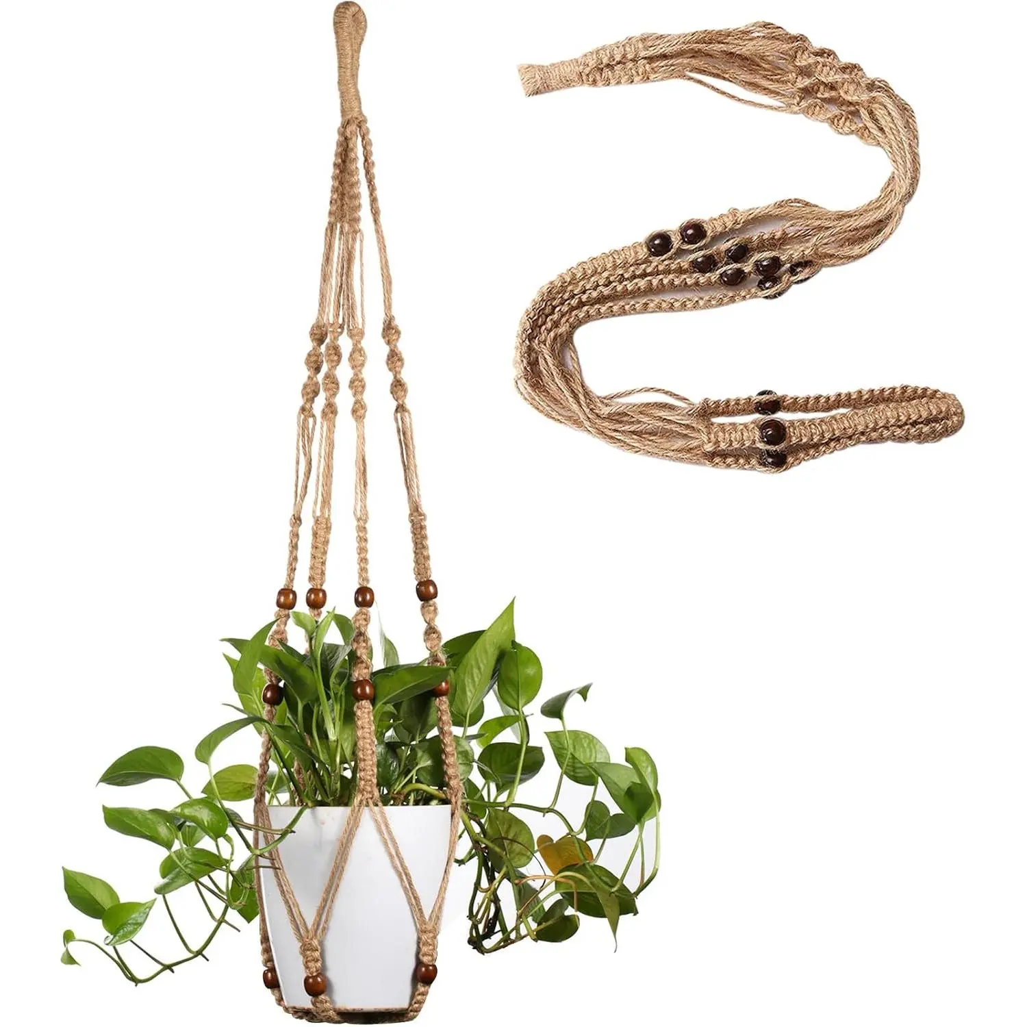 Macrame  Hanger Indoor   Holder  Planter Basket with Beads No Tassels for Outdoor Boho  Decor 35 Inch