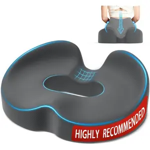 Ergonomic Donut Pillow Seat Cushion with Raised Rear, Large Memory Foam Cushion for Tailbone, Hemorrhoids & Sciatica Relief, Office Chair, Car, Travel, Postpartum, Grey