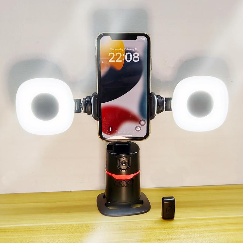 360-degree Rotatable Selfie Stick, Selfie Stand, Smart Face Tracking Phone Gimbal Stabilizer with 2 Rechargeable Fill Lights, Phone Accessories for Video Recording