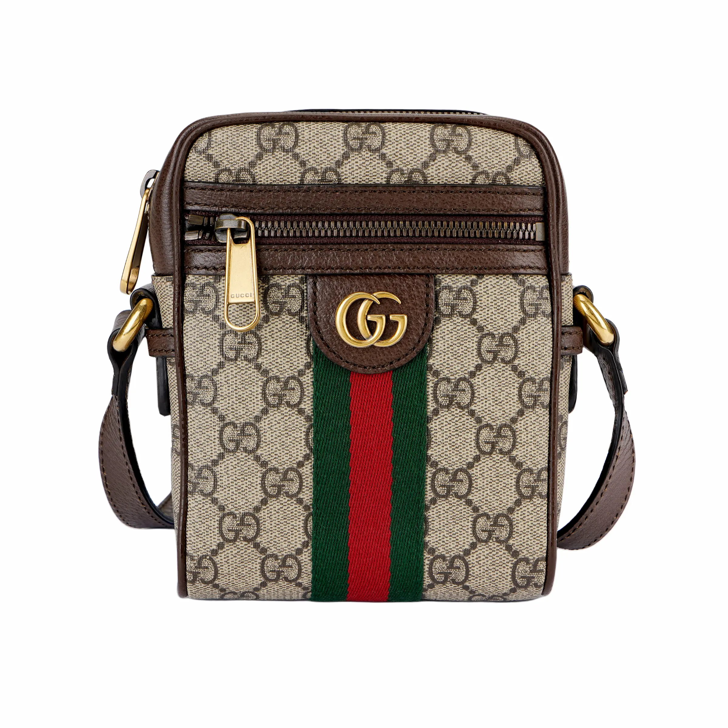 Gucci Ophidia GG Supreme Canvas and Leather Crossbody Bag for Men and Women, Ebony and Brown