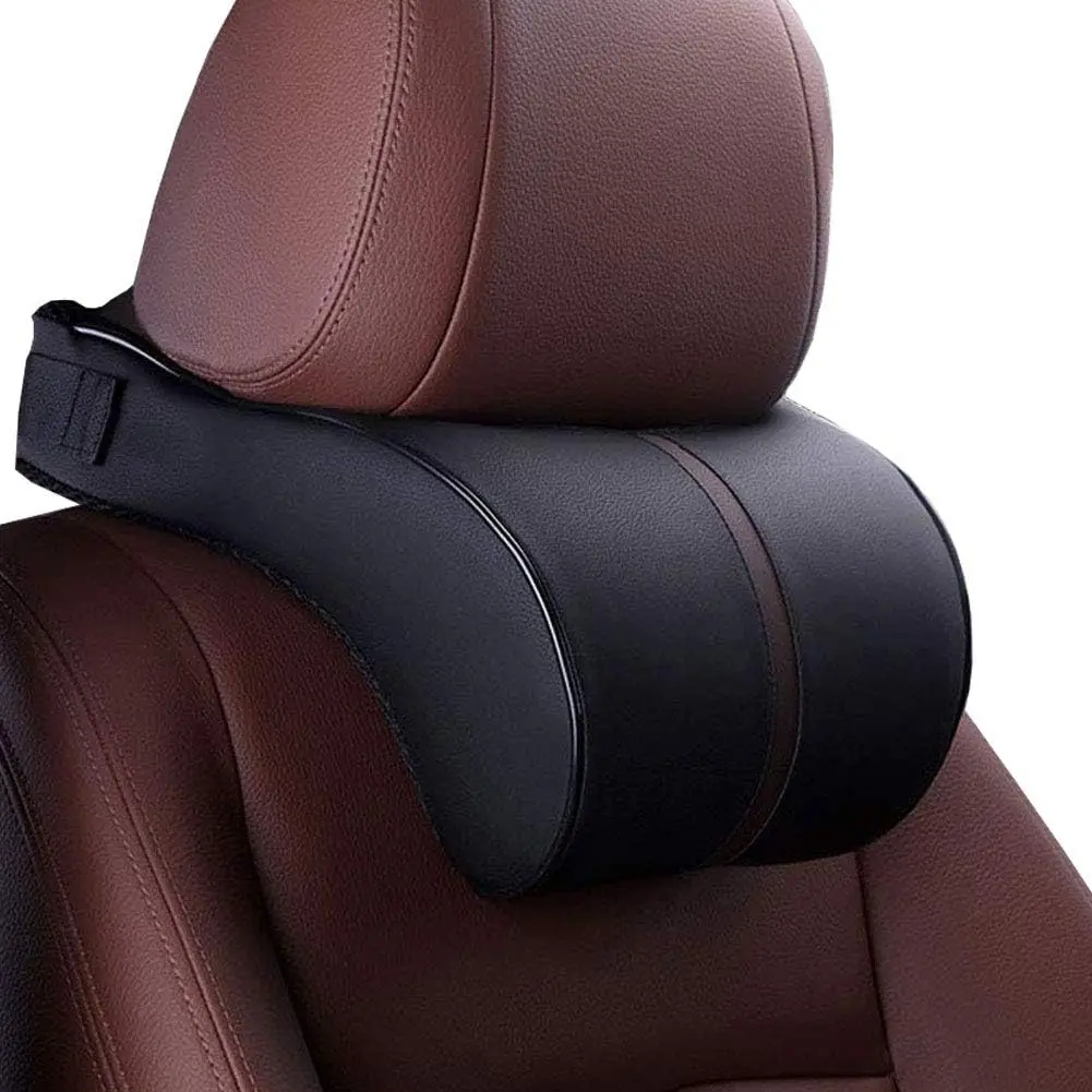 Baby Car Seat Neck Support Cushion, PU Soft Synthetic Leather + Memory Foam, Adjustable Strap, Car Headrest for Relaxation No Discomfort, Pillow, Driving Headrest
