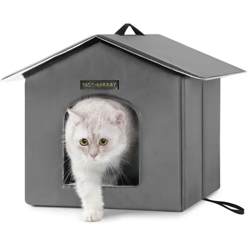 Outdoor Insulated Cat House for Feral Medium Cats - Waterproof, Windproof, Indestructible Shelter with Mat & Clip, Winter-Ready Insulation Design