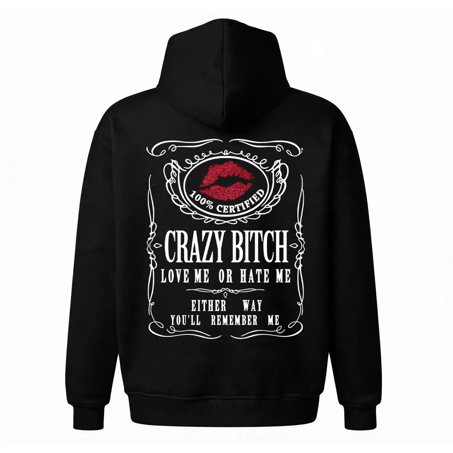 Vintage "Certified" Lip Graphic Hoodie |   Sassy Label Back Print Sweatshirt |   Red Glitter Lip Pullover |   Oversized Unisex Fleece Top |   Bold Attitude Hoodie for Women