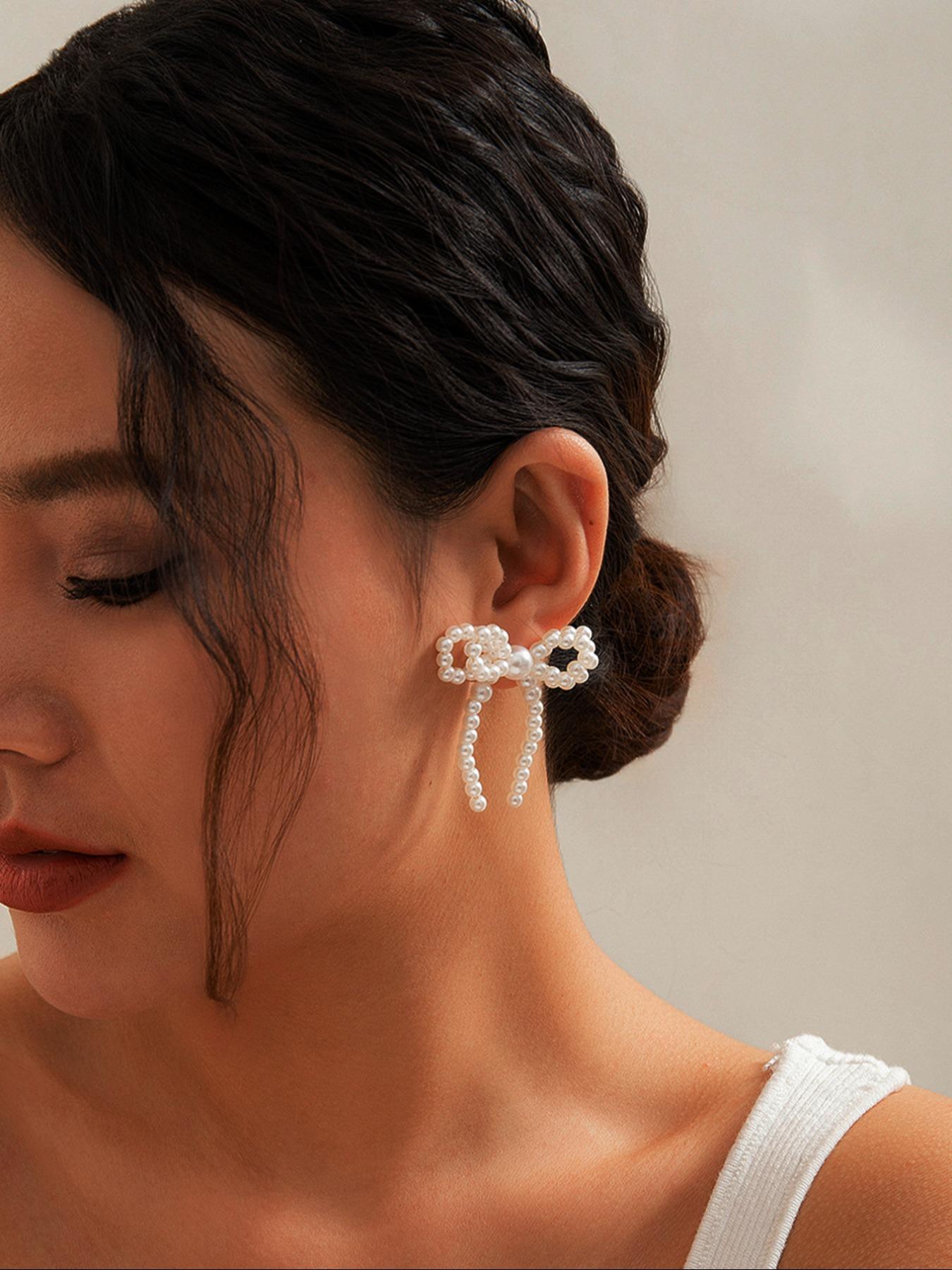 Gorgeous Faux Pearl Bow Decor Stud Earrings, Fashion Elegant Earrings Jewelry for Women, Daily Clothing Decor, Trendy Faux Pearls Craftsmanship Jewelry for Birthday Gift Fall, Mother's Day Gift, Versatile Earrings Gorgeous Faux Pearl Bow Decor Stud Earrings, Fashion Elegant Earrings Jewelry for Women, Daily Clothing Decor, Trendy Faux Pearls Craftsmanship Jewelry for Birthday Gift Fall, Mother's Day Gift, Versatile Earrings