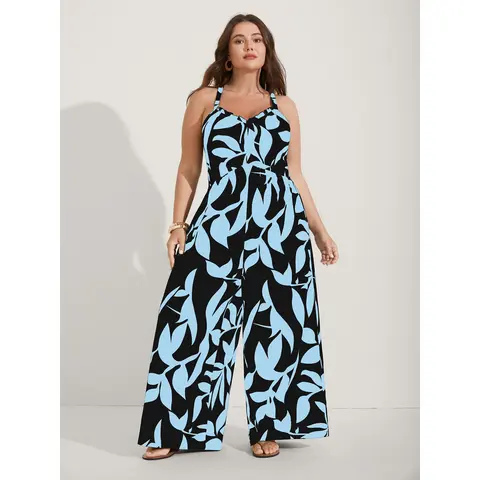 BloomChic Women's Plus Size Boho Wide Leg Jumpsuit - Plus Size Fashion, Overalls for Women, Geometric Print, Sleeveless V-Neck, Lightweight Wide Pants, Pockets, Casual Summer Vacation Outfit [M-6X]