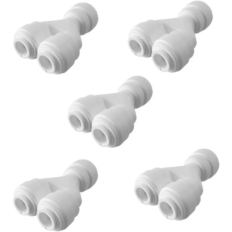 RO Fittings Y Type 3/8 inch Tubing OD Use Two Way Water Line Splitter Quick Connect Tube Fittings Push to Connect Plastic Connectors for  System(Pack of 5)