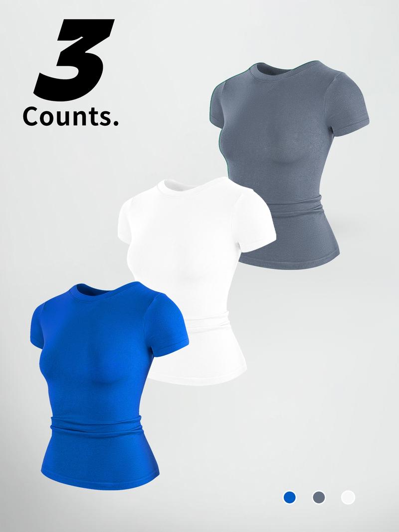 Women's Solid Color Sports Tee, Breathable Quick Drying Crew Neck T-Shirt, Ladies Sportswear for Gym Workout Running, Athletic Top