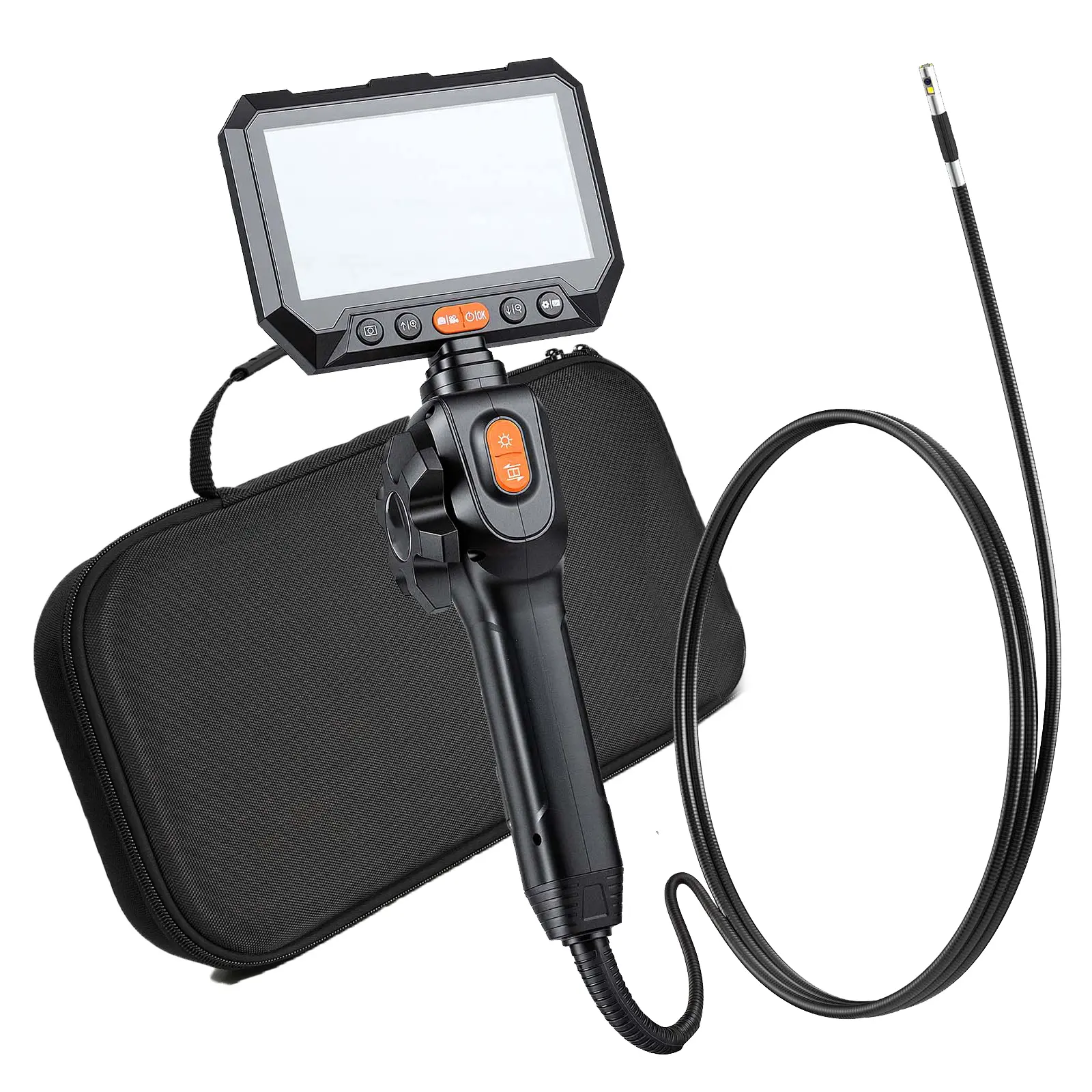2-Way Dual-Lens Articulating Endoscope with Light, 1080P HD Industrial Borescope Inspection Camera with 0.24-inch Slim Articulated Probe, Rigid Snake Scope Cam for Wall Automotive Inspect-4.9FT