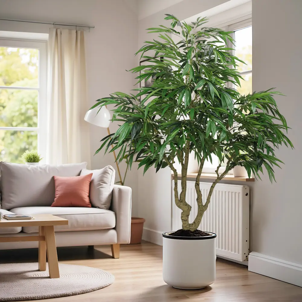 7FT Artificial Willow Tree in Pot, Faux Indoor Greenery Tree with Lifelike Leaves, Tall Potted Plant for Living Room, Office, Entryway and Home Decor