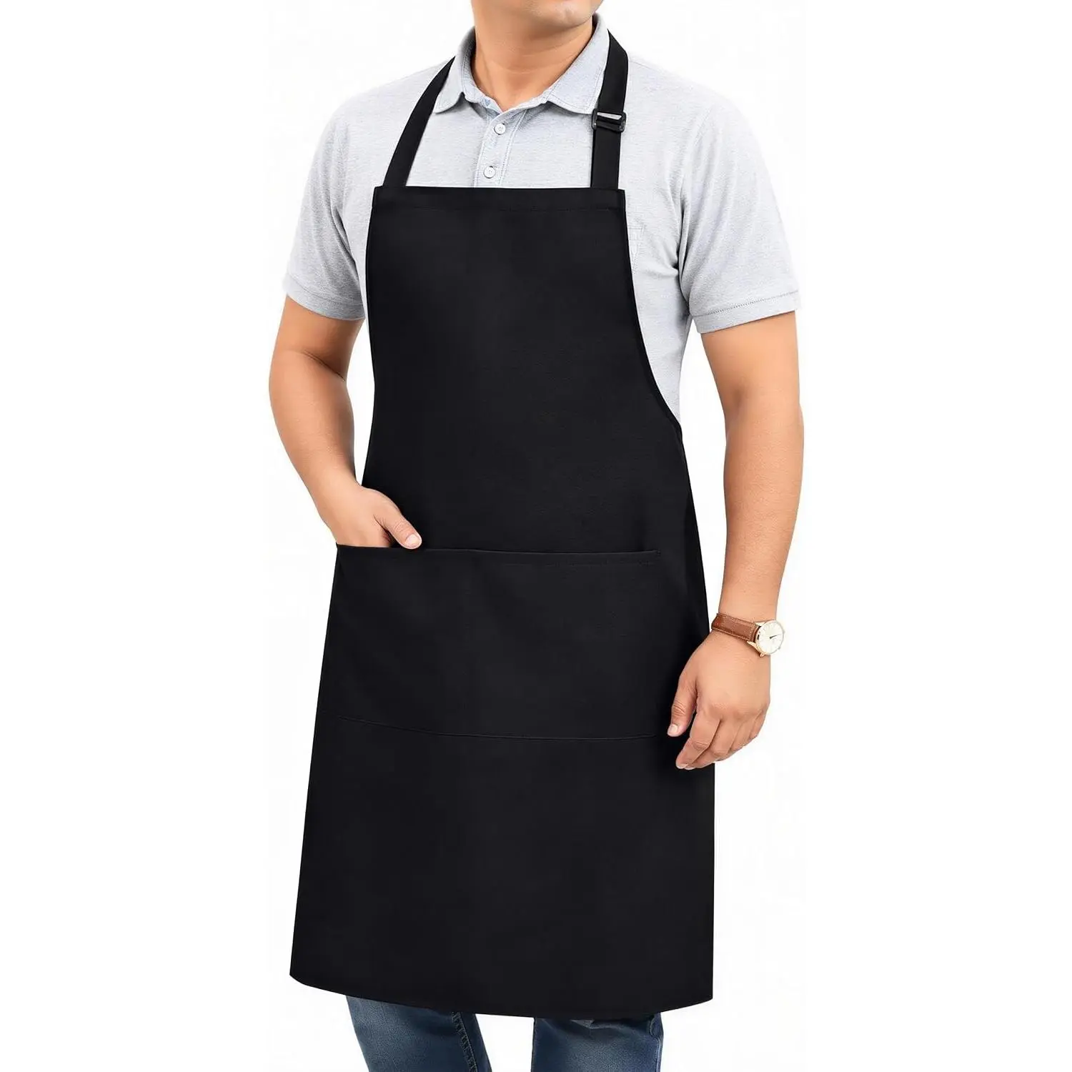 Work Aprons for Men/Women with Pockets - Adjustable up to XXL - Professional Grade Durable Black Apron for Barber, Chef, BBQ, Kitchen, Cleaning - 1 Pack