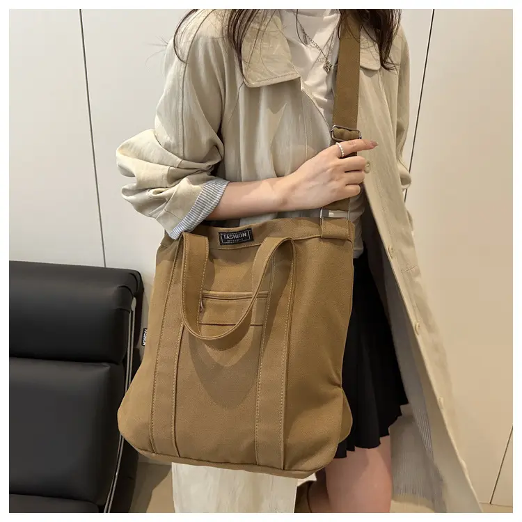 Men's Vintage Japanese-Inspired Durable Canvas Adjustable Crossbody Shoulder Bag - Casual Commuter Handbag, Khaki, Multiple Pockets for Everyday Use