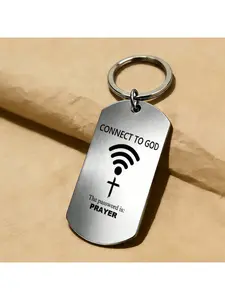 1pc Religious Creative Connection Theme "CONNECT TO GOD" Wifi Signal + Cross Pattern + "The Password Is: PRAYER" Prayer Password Typesetting Metal Dog Tag Keychain Faith Theme Pendant Unisex Believer Gift Suitable for Festivals / Creative Gospel / P