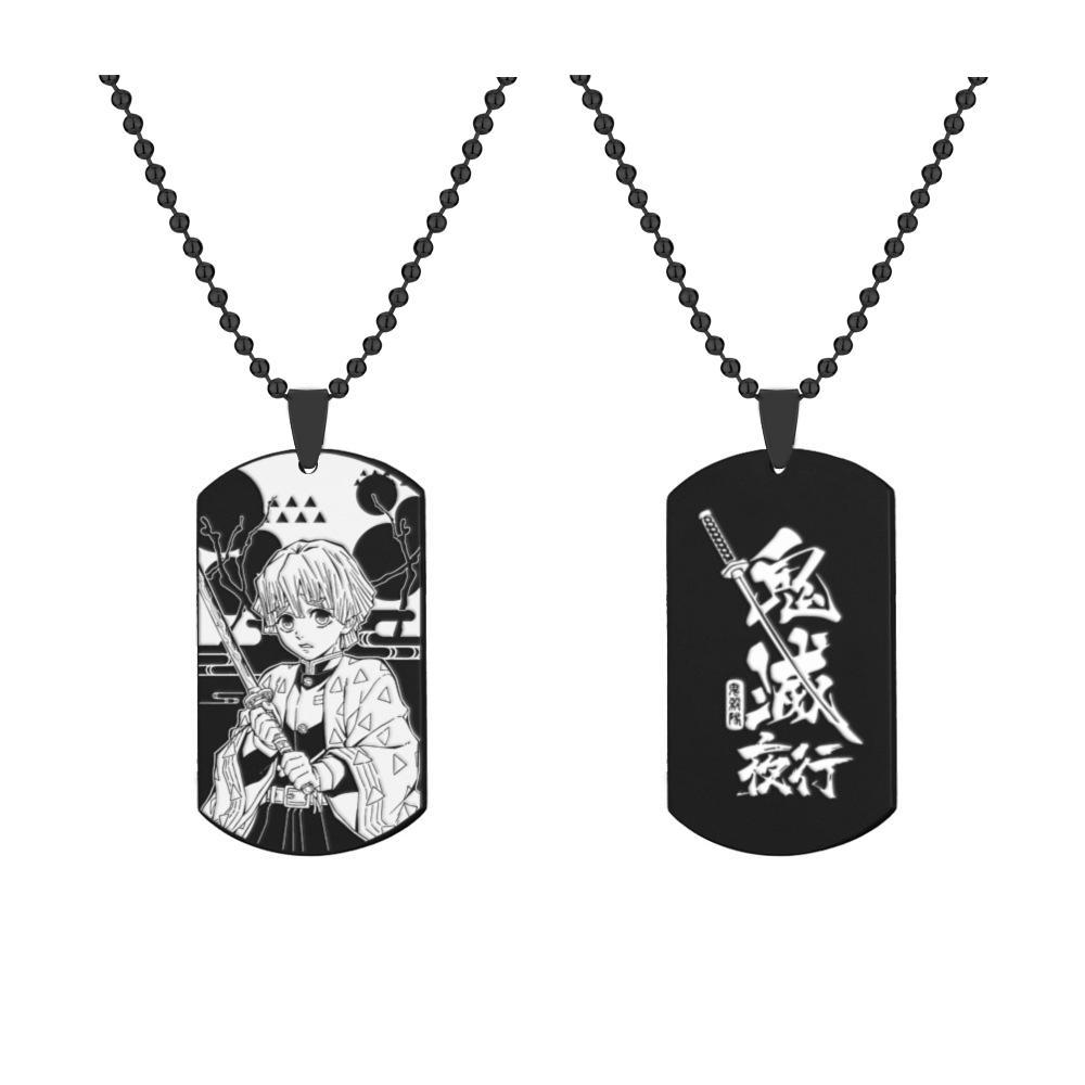 Demon Slayer Kamado Tanjirou Stainless Steel Necklace Anime Character Infinite City Printed Necklace Cosplay Accessories Gifts