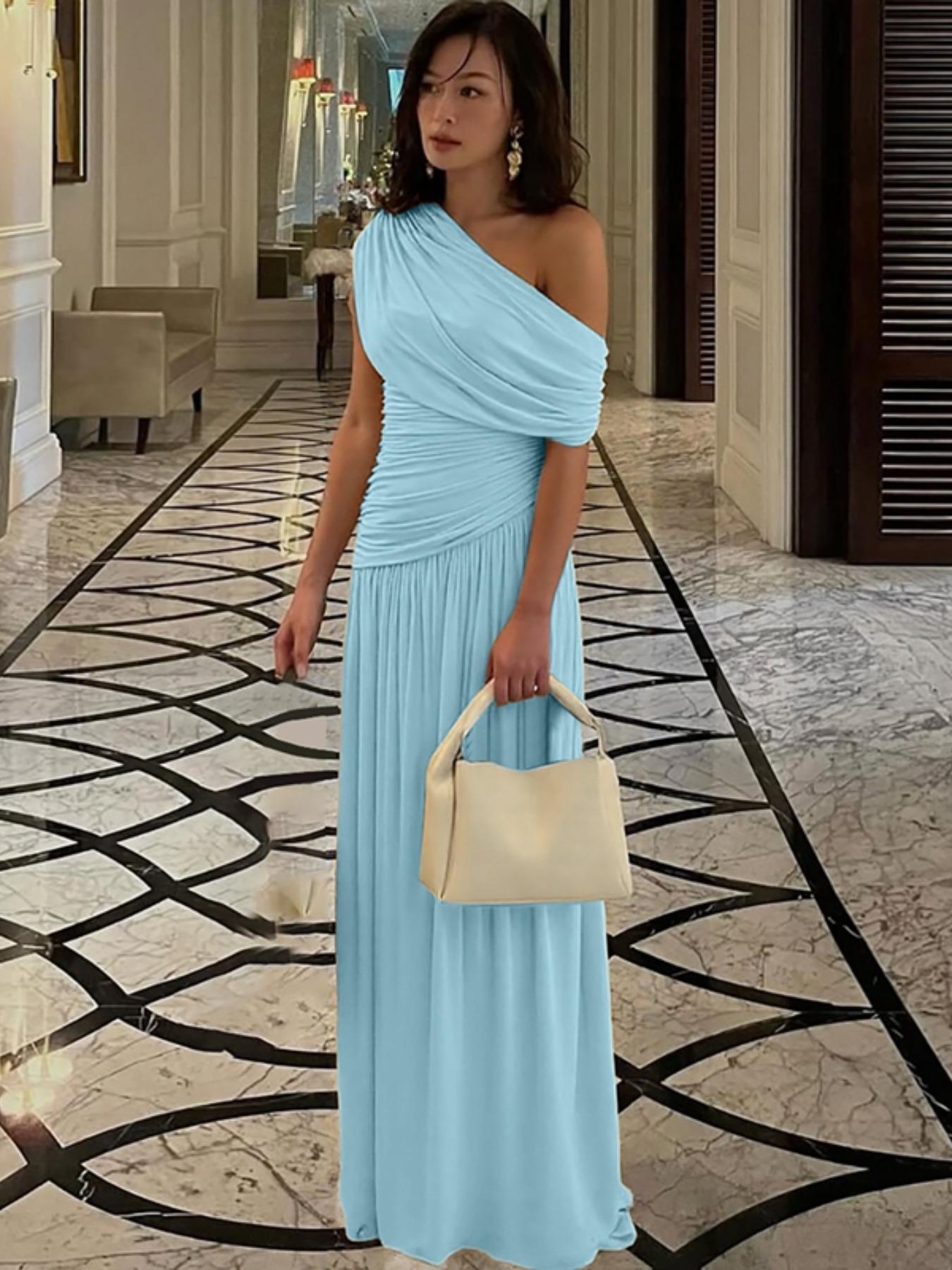 Women's One Shoulder Dress, Elegant Solid Color Dress for Party Club Dating, Evening Party Dresses, Ladies' Summer Clothes