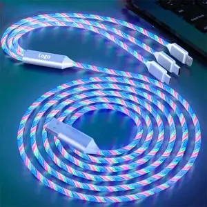 3-in-1 Glow LED Light Charger with Type-C, USB Connectors for Fast Charging, Compatible with iPhone Mobile Phone Accessories