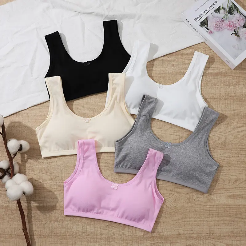 Girls 3 Pack 95% Cotton Training Bra, Pastel Color Lace Trim Wide Strap Teen Puberty Cami Bralette Vest Size