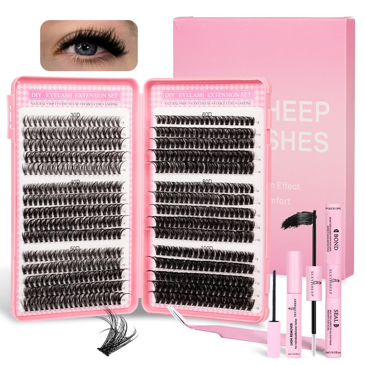 Mixed Styles Lash Clusters Kit,1 Set Mixed Length Individval Eyelash Extensions Kit,Self Grafting False Eyelashes ,Prefessional Eye Makeup Accessories for Women