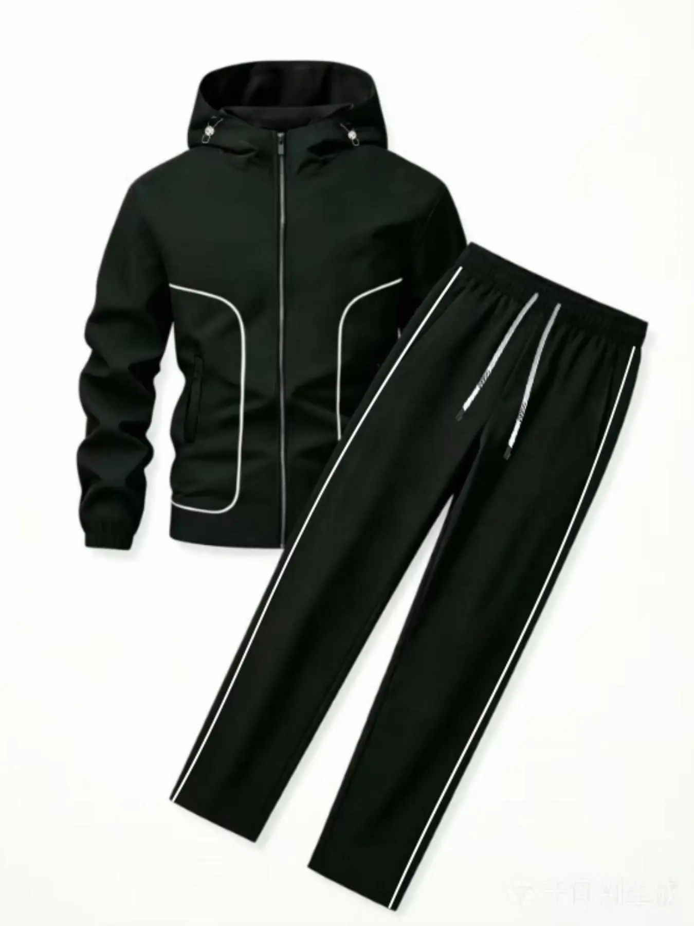 Outdoor Hooded Windproof Jacket + Elastic Drawstring Straight Leg Pants Set, Casual Sporty Versatile Two-Piece, Loose Tracksuit, Casual Activewear Set
