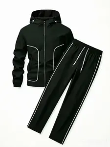 Outdoor Hooded Windproof Jacket + Elastic Drawstring Straight Leg Pants Set, Casual Sporty Versatile Two-Piece, Loose Tracksuit