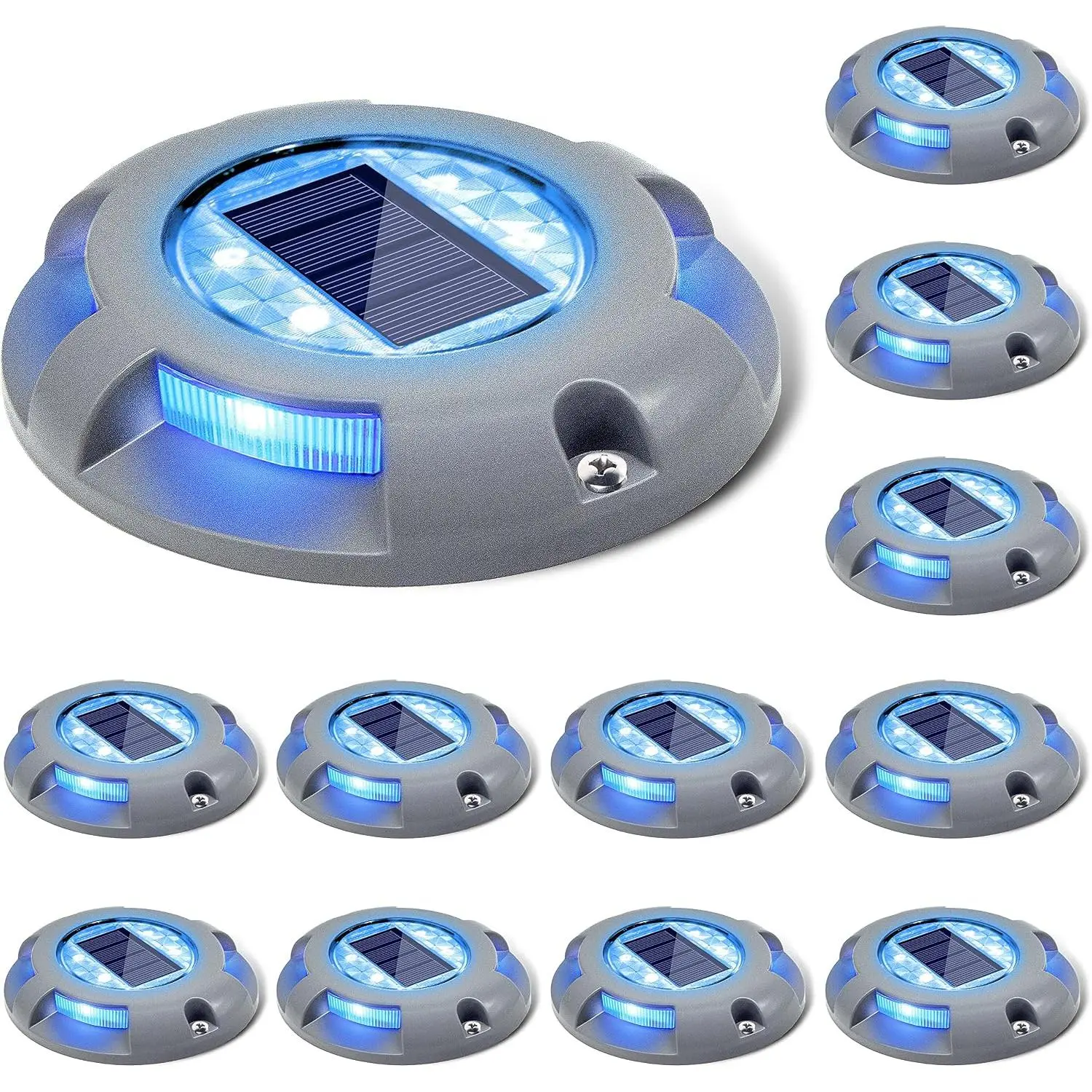 Solar Deck Lights Driveway Dock Light LED Solar  Outdoor  Road Markers for Garden Step Sidewalk Stair Ground Pathway Yard 12 Pack (Blue)